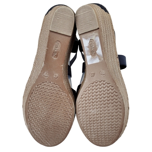 Rieker Sandals Ws Sz 41 US 9.5 Gray Tan Strappy Slip On Wedge Casual Luxury NWOT - Picture 10 of 15